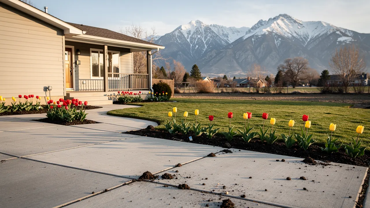Driveway expansion joints where pavement ants nest at a Salt Lake City home