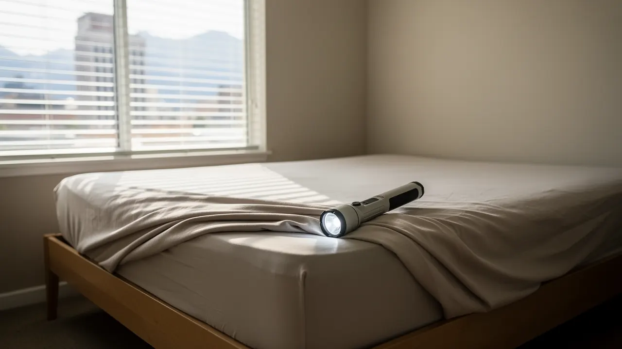 Stripped mattress ready for bed bug inspection in a Salt Lake City apartment
