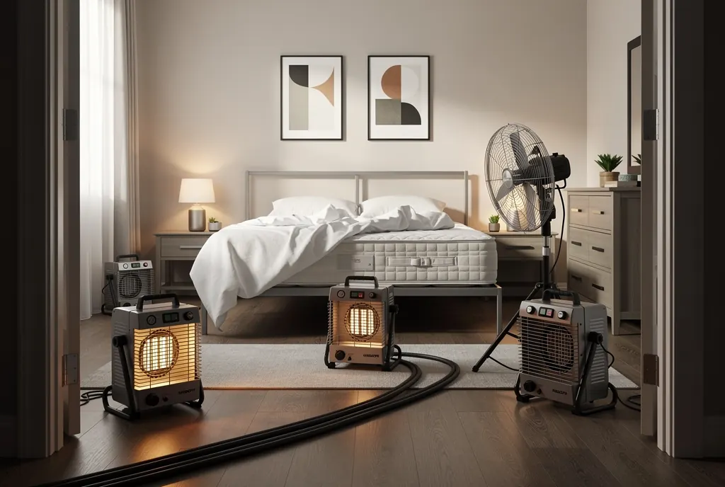 Heat treatment equipment set up in a Salt Lake City bedroom