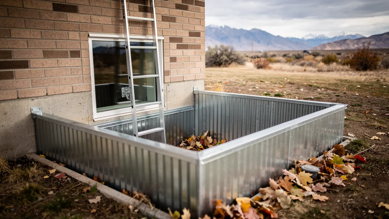 Basement window well of a Salt Lake City home, a common spider harborage